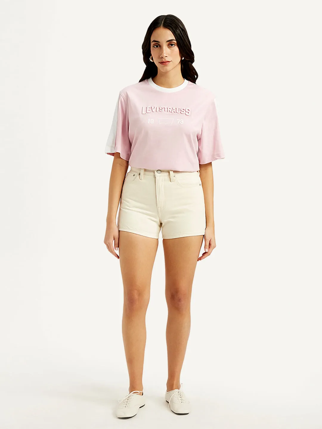 Women's Mid Rise Cream Slim Fit Shorts