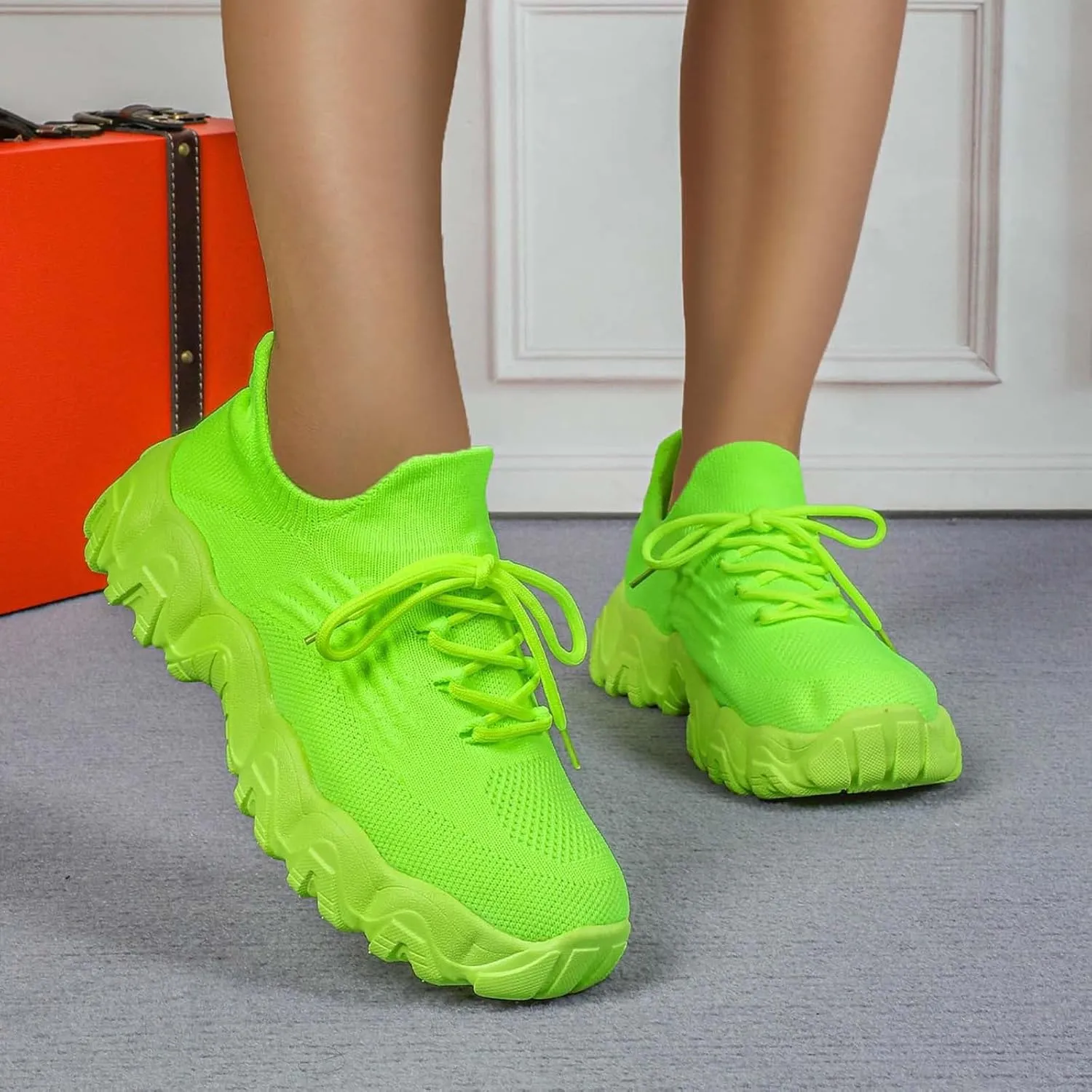 Women's Orthopedic Sneakers Walking Shoes Hands Free Slip-Ins Breathable Comfortable Casual Ladies Athletic Thick Bottom Shoe with Arch Support