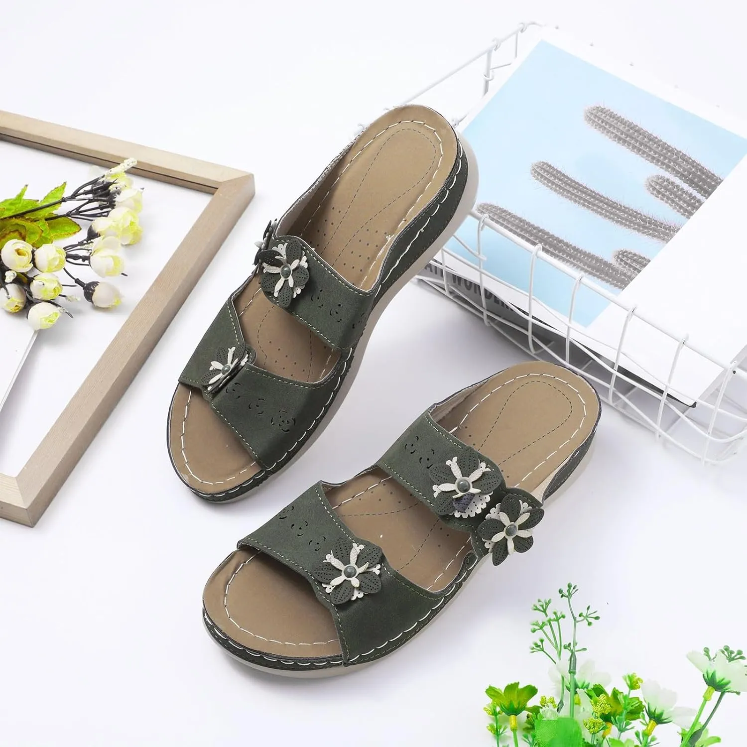 Womens Sandals with Arch Support Hiking Flip Flops Beach Slides Short Wedge Sandals Closed Toe Arch Support Wedge Sandals for Women Comfortable Platform Women Orthopedic Sandals