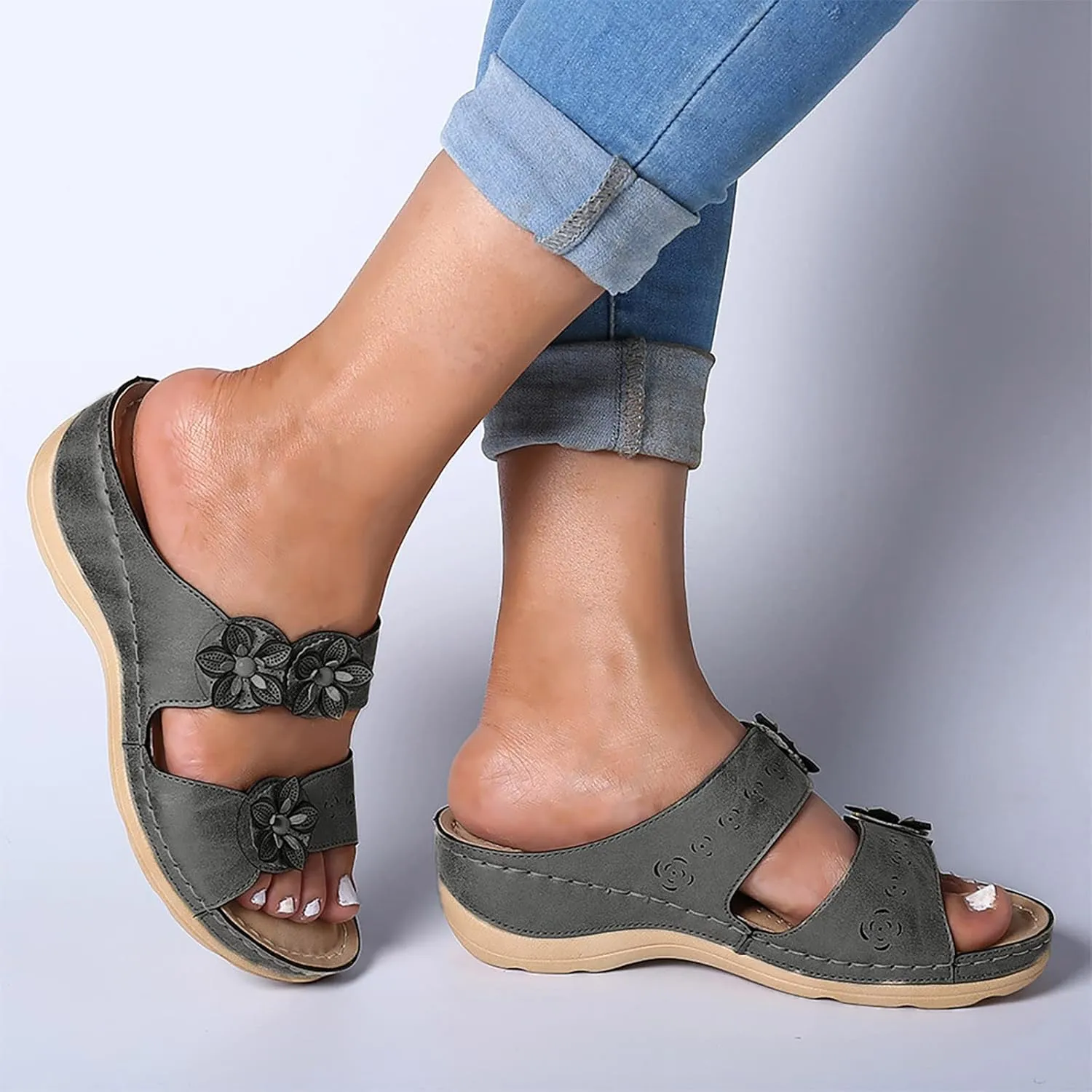 Womens Sandals with Arch Support Hiking Flip Flops Beach Slides Short Wedge Sandals Closed Toe Arch Support Wedge Sandals for Women Comfortable Platform Women Orthopedic Sandals