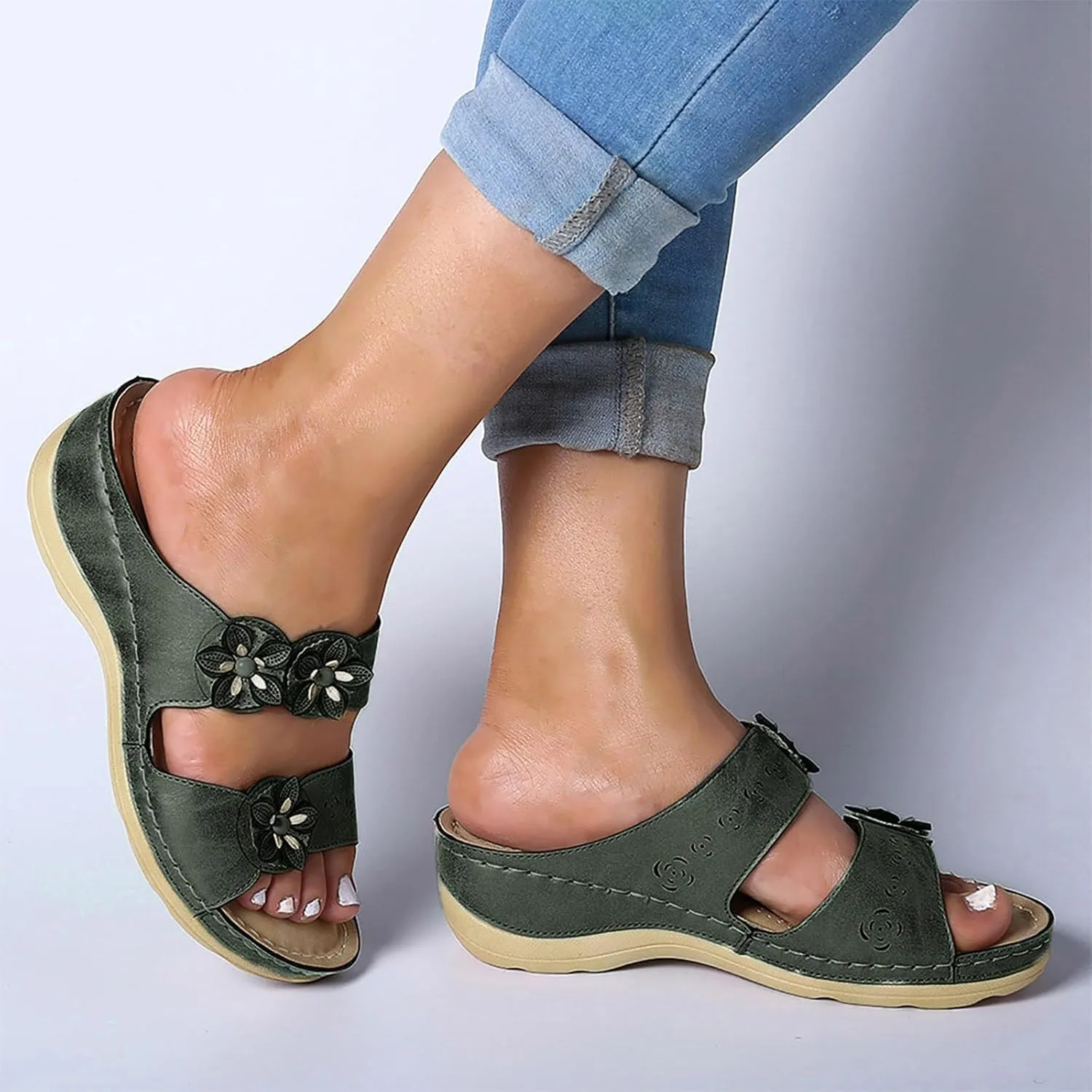 Womens Sandals with Arch Support Hiking Flip Flops Beach Slides Short Wedge Sandals Closed Toe Arch Support Wedge Sandals for Women Comfortable Platform Women Orthopedic Sandals