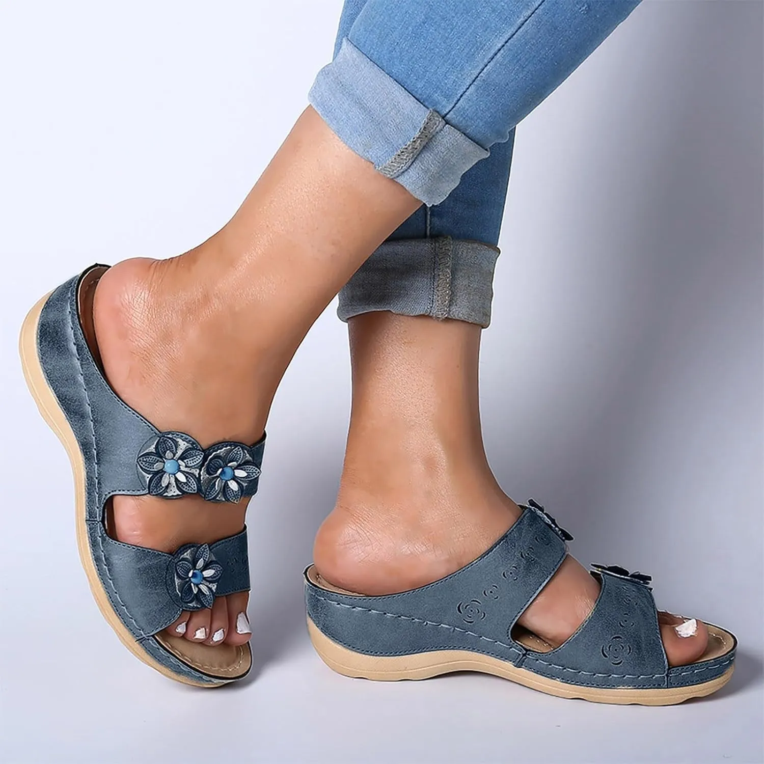 Womens Sandals with Arch Support Hiking Flip Flops Beach Slides Short Wedge Sandals Closed Toe Arch Support Wedge Sandals for Women Comfortable Platform Women Orthopedic Sandals