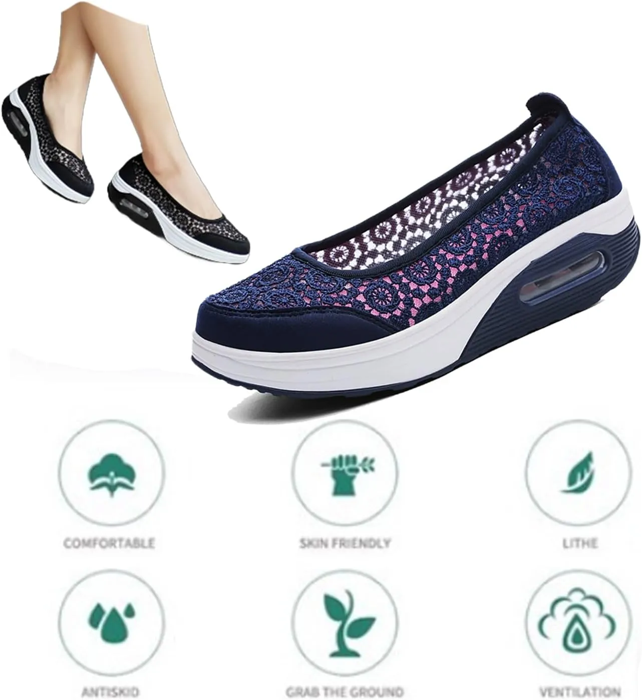 Womens Slip-On Air Cushion Walking Shoes 2025New Breathable Mesh Lightweight Orthopedic Sneakers with Arch Support for Travel, Work & Everyday Comfort