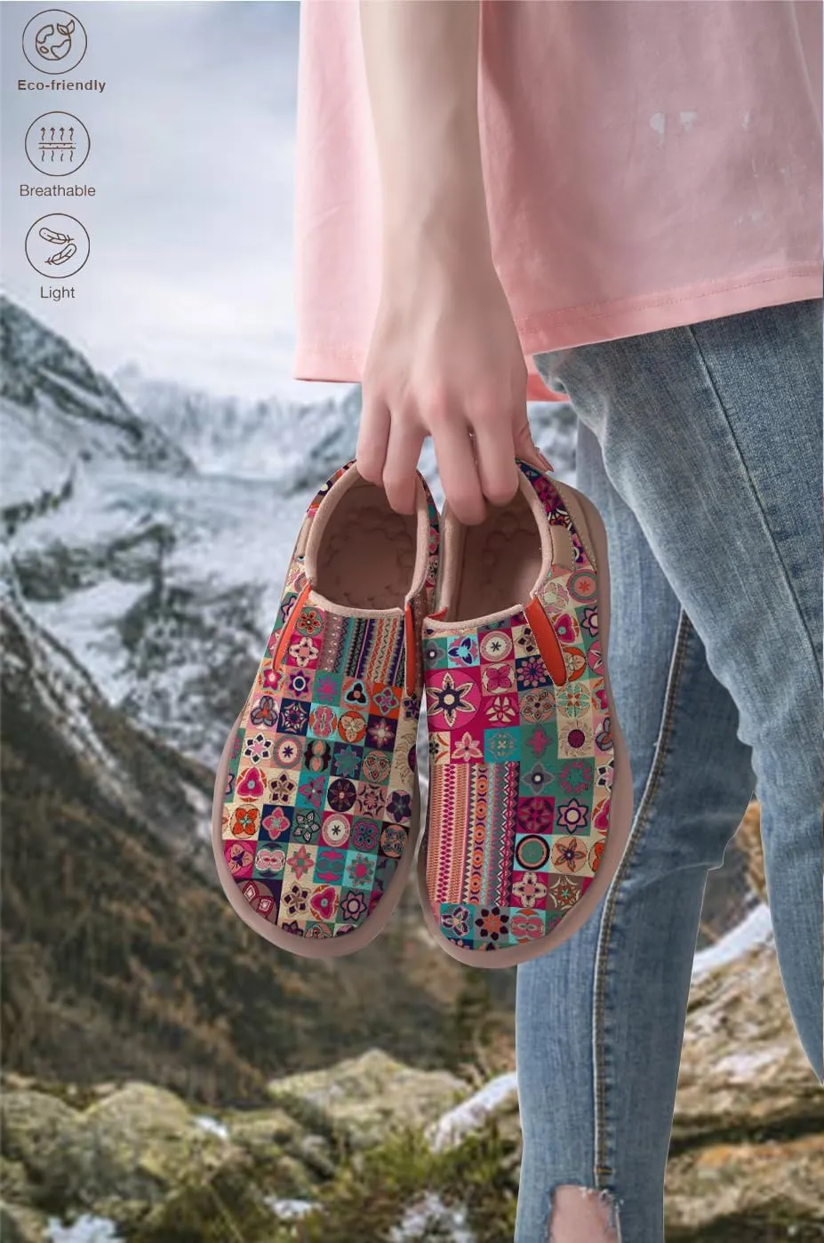 Womens Slip On Travel Shoes - Loafers Mandala Painted Sneakers Lightweight Comfortable Casual Walking Shoes