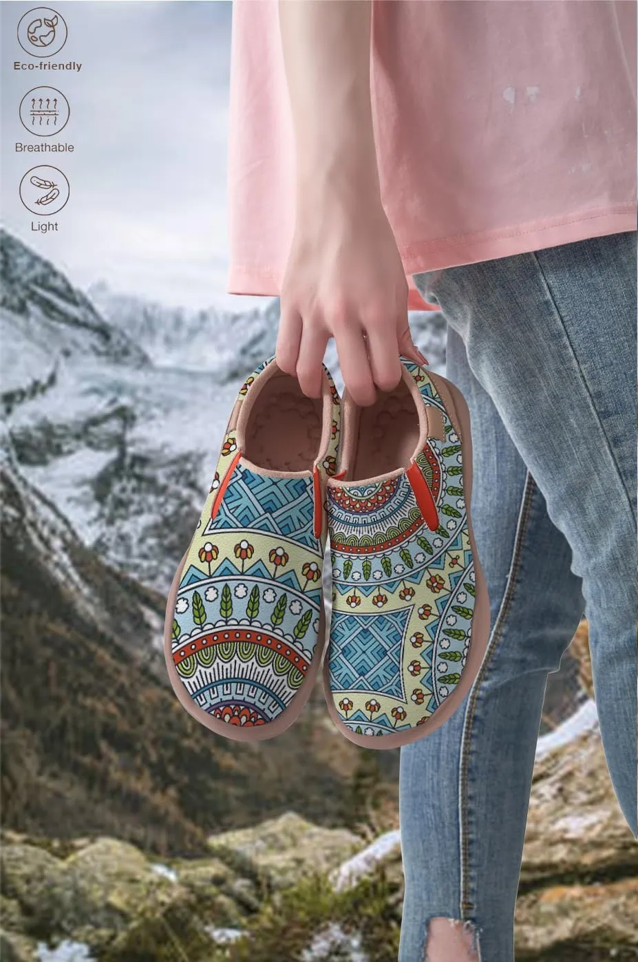 Womens Slip On Travel Shoes - Loafers Mandala Painted Sneakers Lightweight Comfortable Casual Walking Shoes