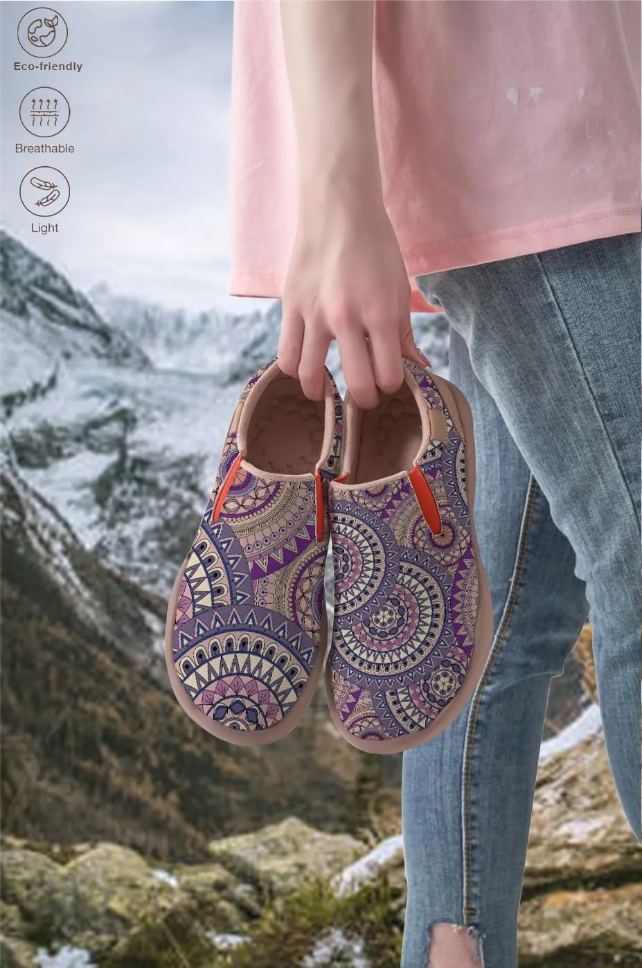 Womens Slip On Travel Shoes - Loafers Mandala Painted Sneakers Lightweight Comfortable Casual Walking Shoes