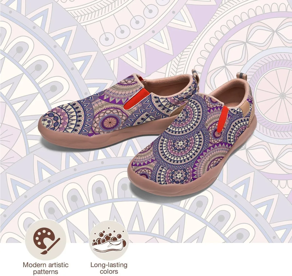 Womens Slip On Travel Shoes - Loafers Mandala Painted Sneakers Lightweight Comfortable Casual Walking Shoes