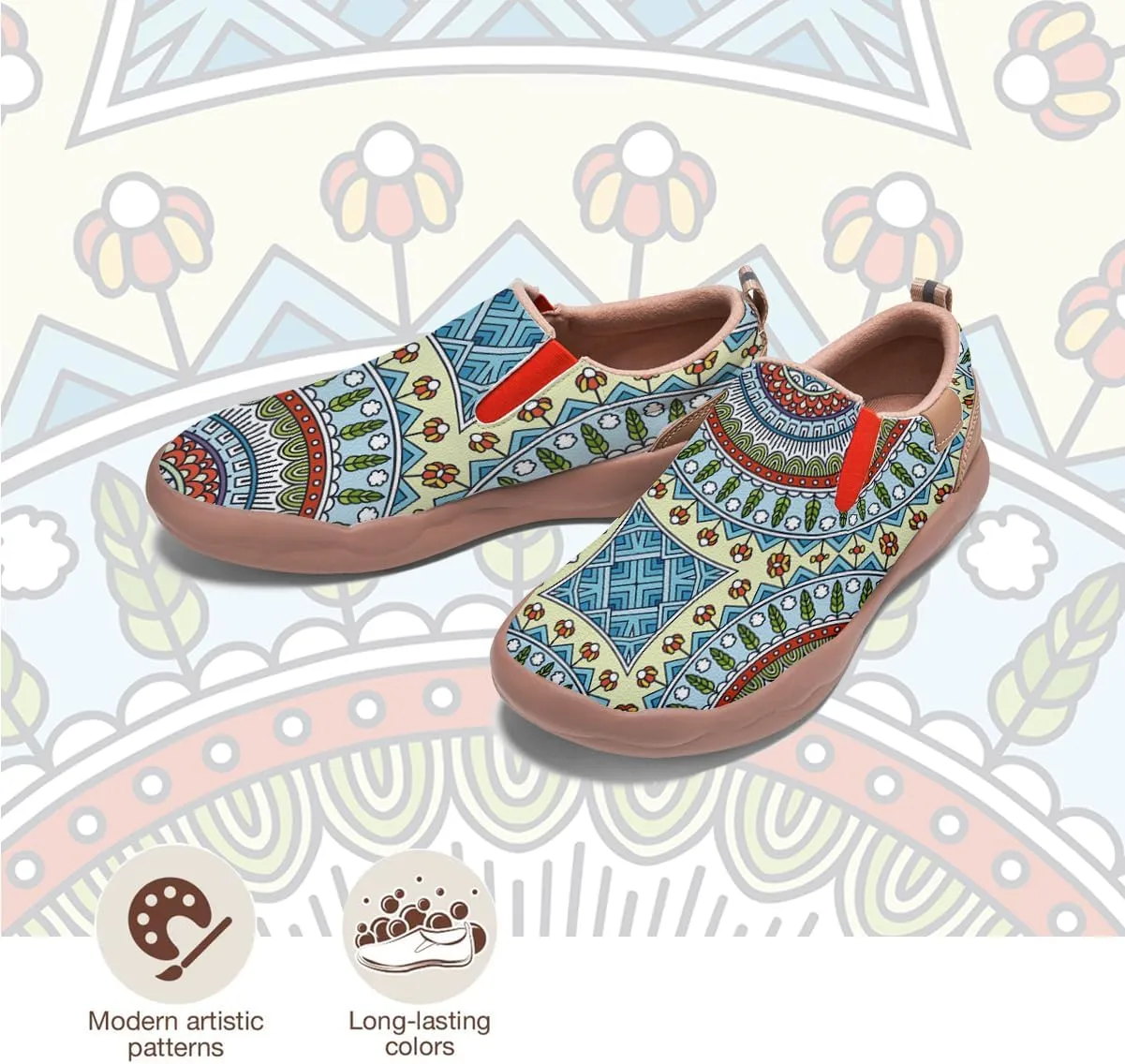 Womens Slip On Travel Shoes - Loafers Mandala Painted Sneakers Lightweight Comfortable Casual Walking Shoes