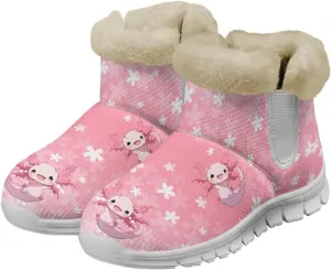 Womens Snow Boots White Sole Booties Short Ankle Boots Mid Calf Winter Boots Wide Width Slip On Boots Warm Shoes
