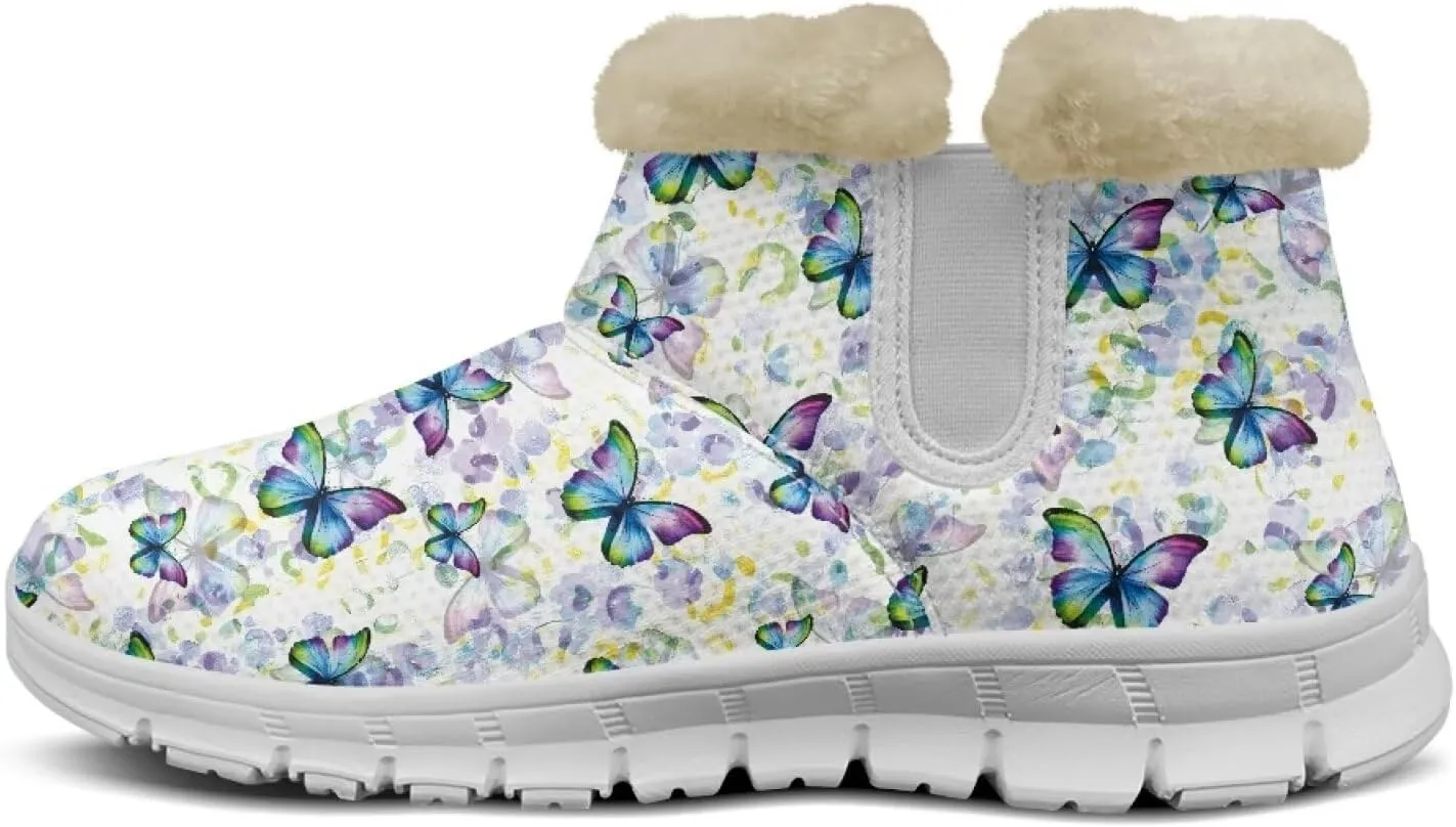 Womens Snow Boots White Sole Booties Short Ankle Boots Mid Calf Winter Boots Wide Width Slip On Boots Warm Shoes
