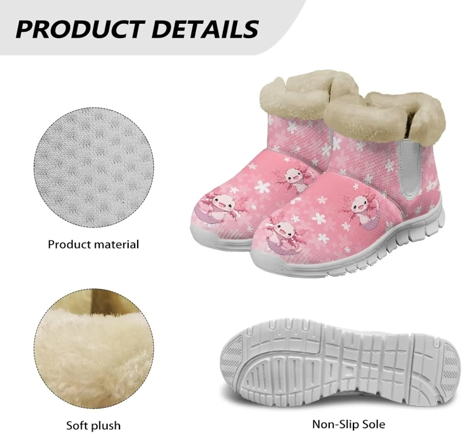 Womens Snow Boots White Sole Booties Short Ankle Boots Mid Calf Winter Boots Wide Width Slip On Boots Warm Shoes