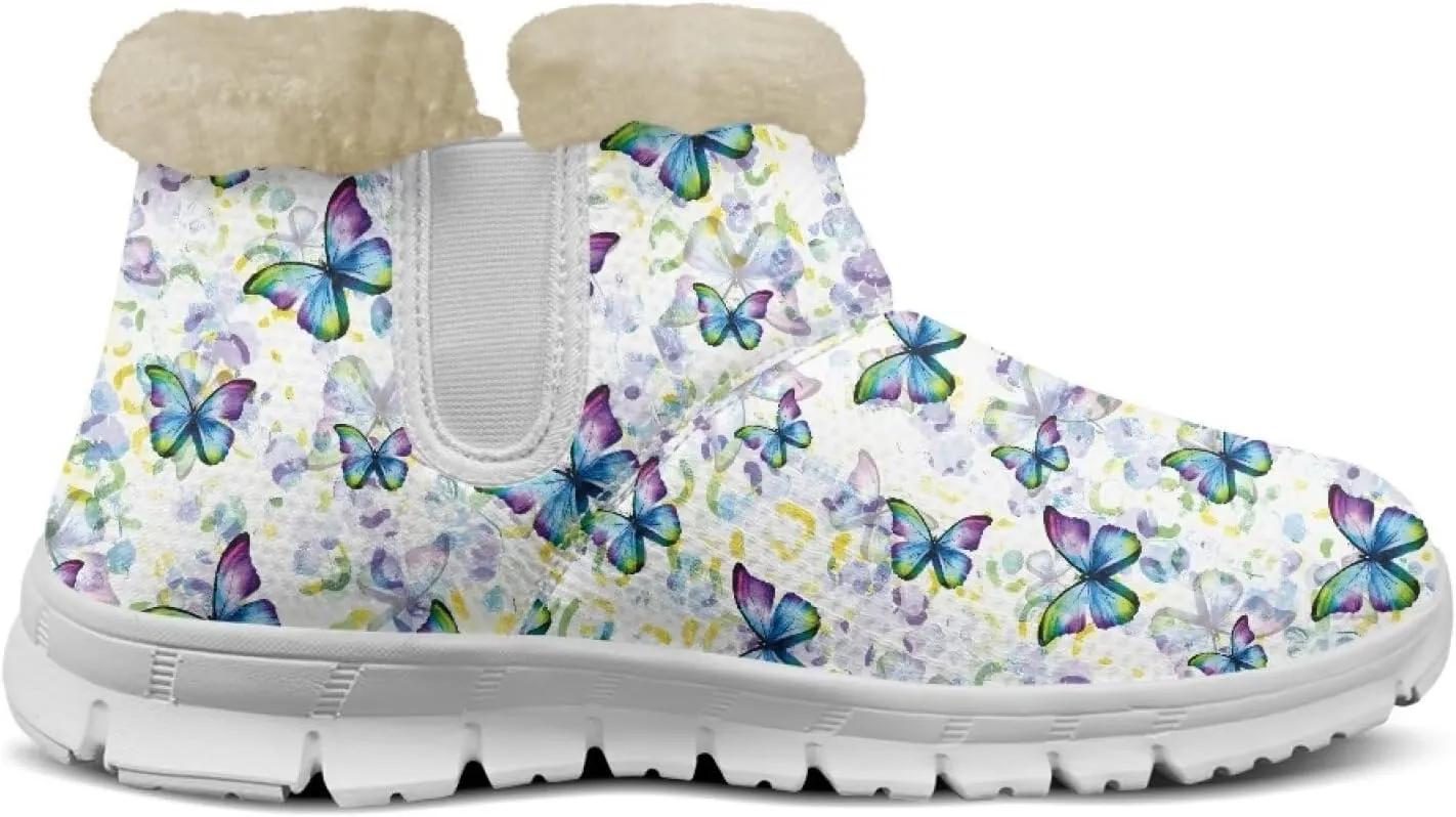 Womens Snow Boots White Sole Booties Short Ankle Boots Mid Calf Winter Boots Wide Width Slip On Boots Warm Shoes