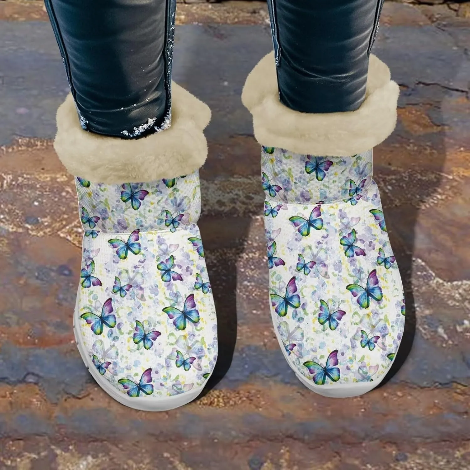 Womens Snow Boots White Sole Booties Short Ankle Boots Mid Calf Winter Boots Wide Width Slip On Boots Warm Shoes