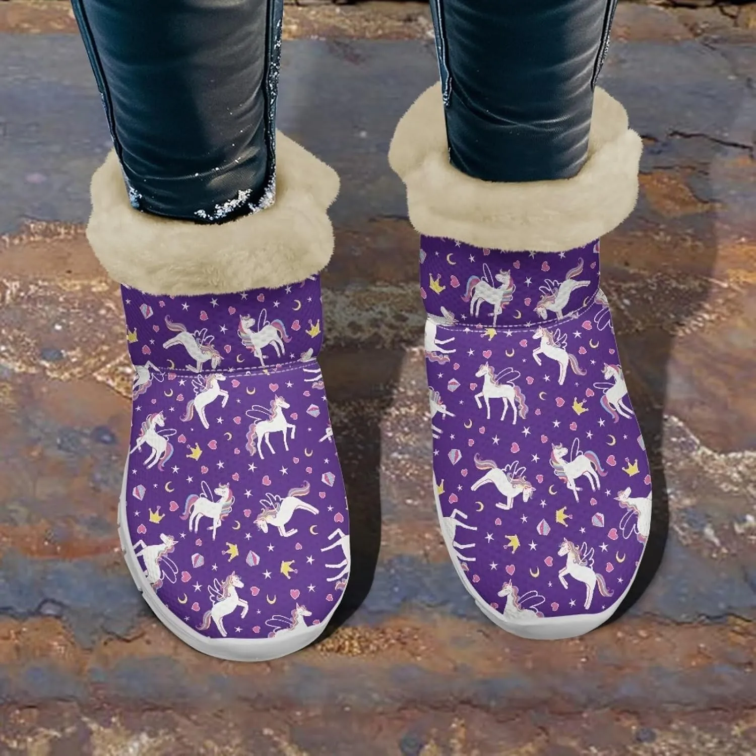 Womens Snow Boots White Sole Booties Short Ankle Boots Mid Calf Winter Boots Wide Width Slip On Boots Warm Shoes