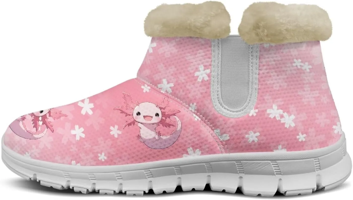 Womens Snow Boots White Sole Booties Short Ankle Boots Mid Calf Winter Boots Wide Width Slip On Boots Warm Shoes