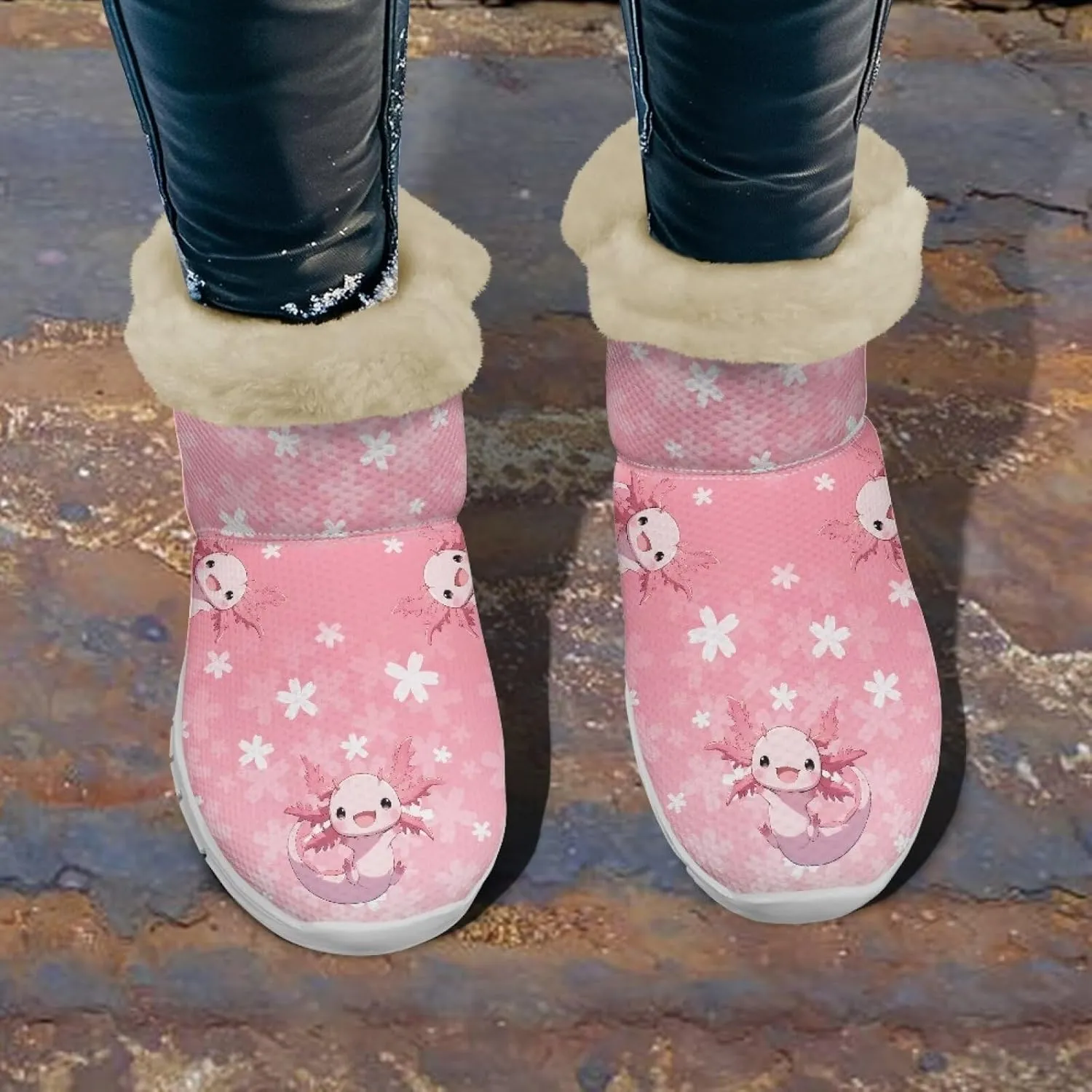 Womens Snow Boots White Sole Booties Short Ankle Boots Mid Calf Winter Boots Wide Width Slip On Boots Warm Shoes