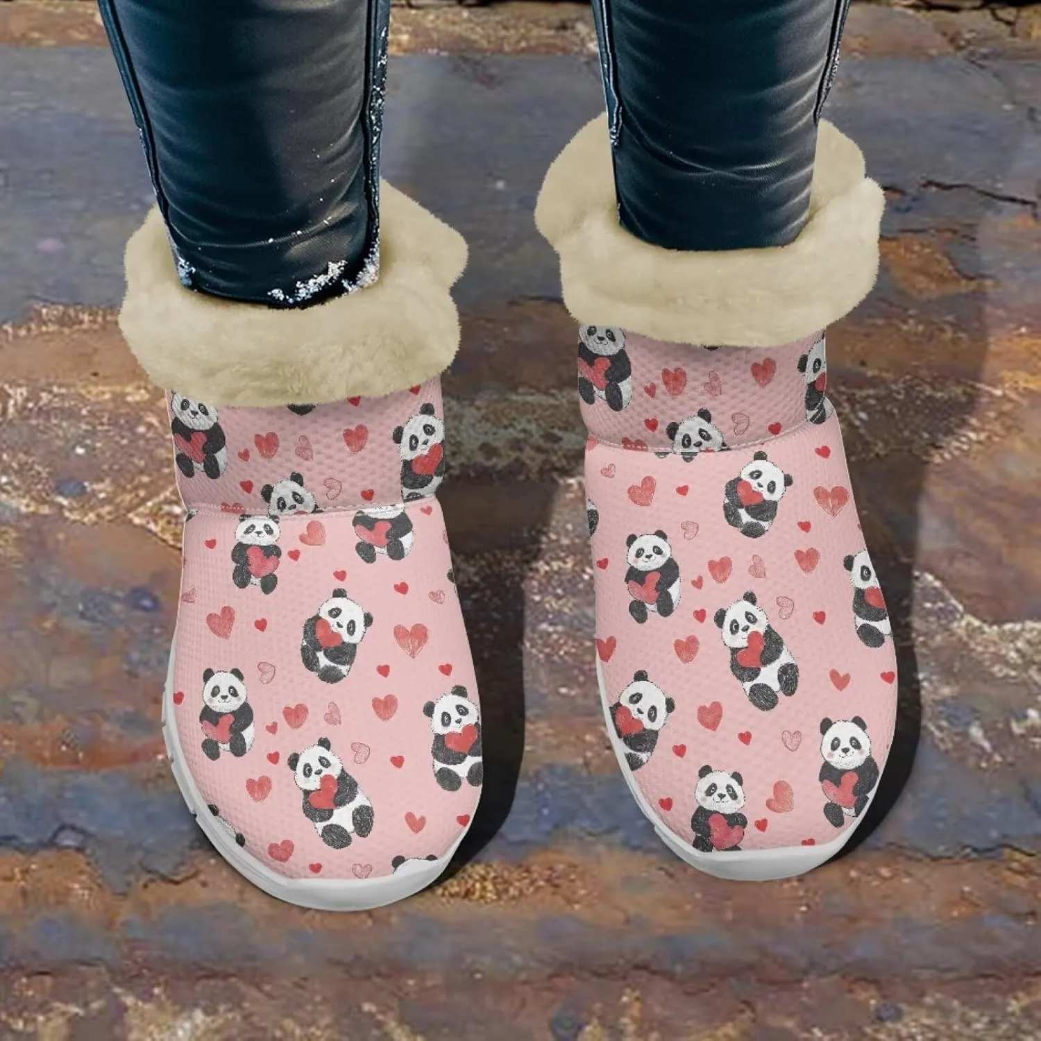 Womens Snow Boots White Sole Booties Short Ankle Boots Mid Calf Winter Boots Wide Width Slip On Boots Warm Shoes