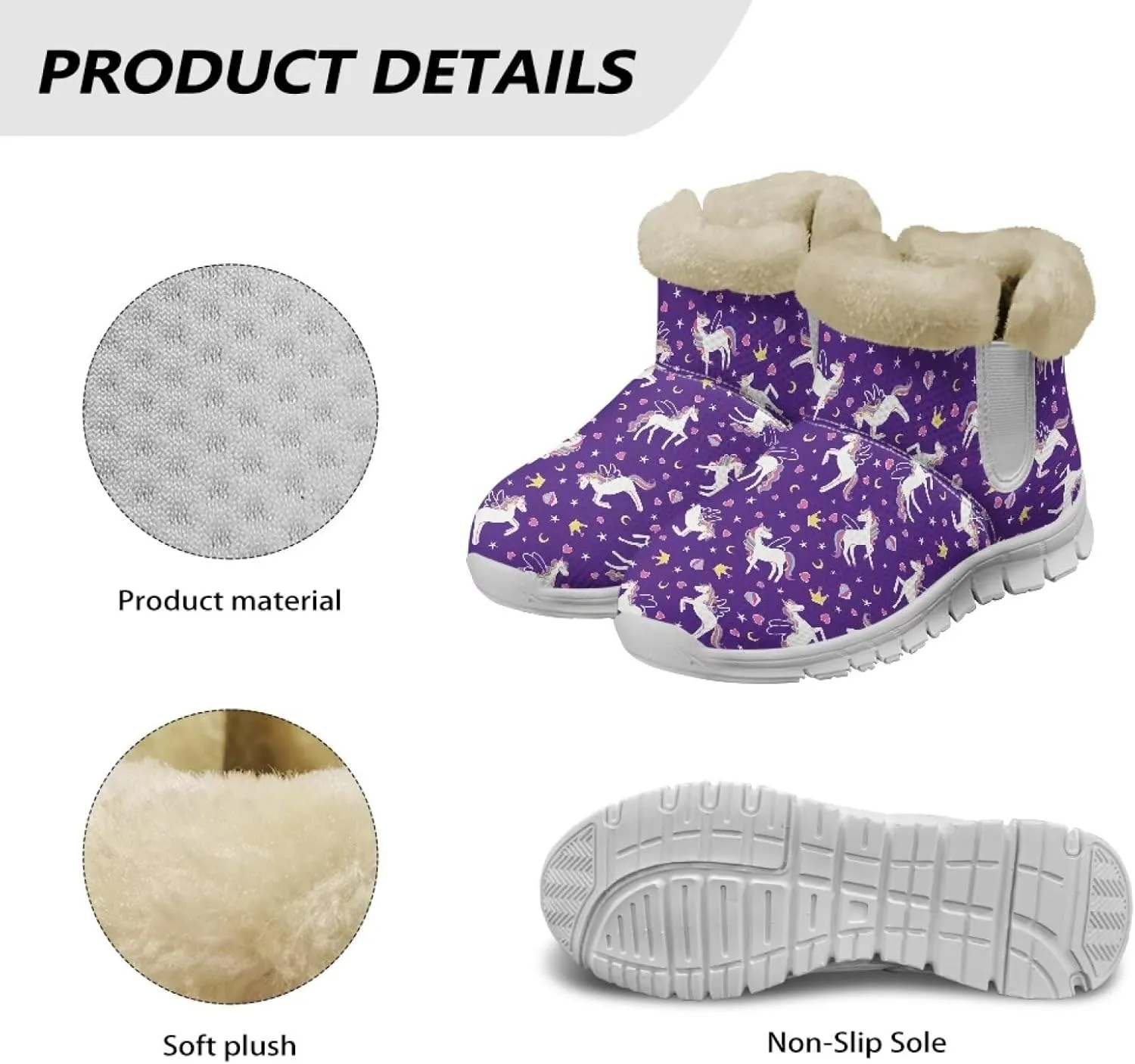 Womens Snow Boots White Sole Booties Short Ankle Boots Mid Calf Winter Boots Wide Width Slip On Boots Warm Shoes
