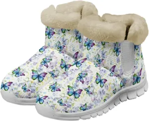 Womens Snow Boots White Sole Booties Short Ankle Boots Mid Calf Winter Boots Wide Width Slip On Boots Warm Shoes