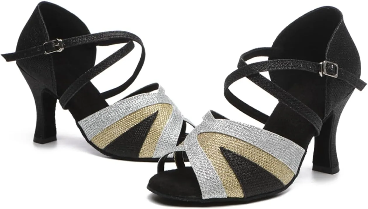 Women's Stylish Open Toe Ballroom Latin Tango Rumba Party Wedding Practice Dance Shoes