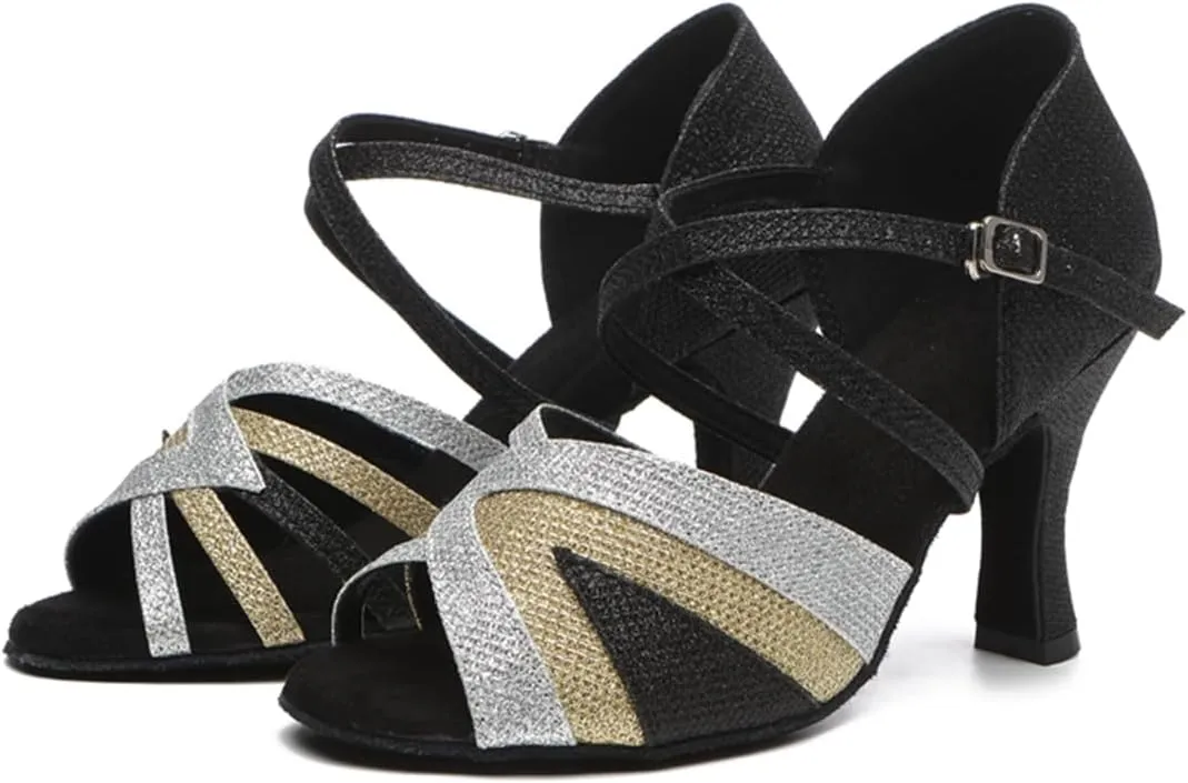 Women's Stylish Open Toe Ballroom Latin Tango Rumba Party Wedding Practice Dance Shoes