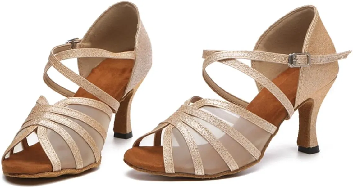 Women's Stylish Open Toe Ballroom Latin Tango Rumba Party Wedding Practice Dance Shoes