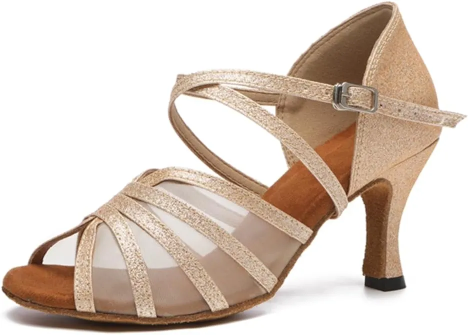 Women's Stylish Open Toe Ballroom Latin Tango Rumba Party Wedding Practice Dance Shoes