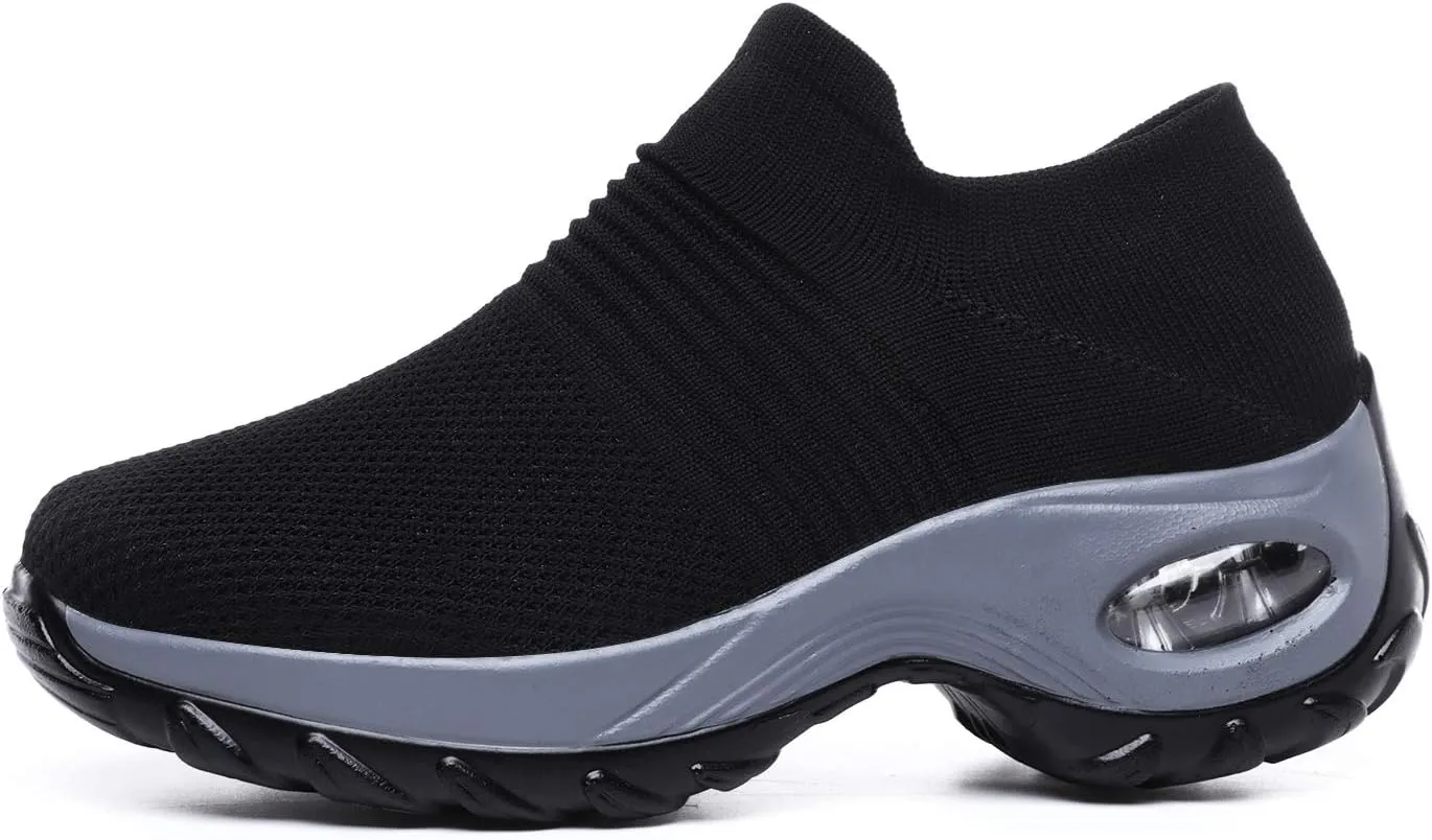 Women's Walking Shoes Breathable Mesh Sneakers Slip On Lightweight Work Shoes Knit Nurse Shoes Air Cushion Gym Modern Dance Shoes