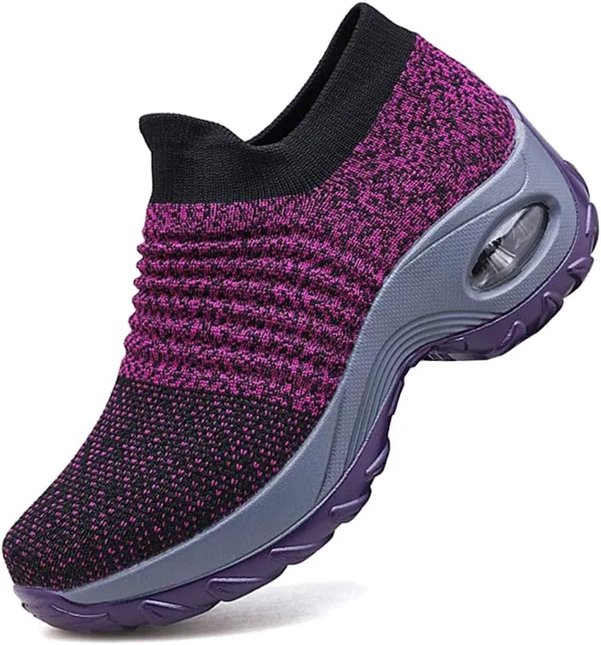 Women's Walking Shoes Breathable Mesh Sneakers Slip On Lightweight Work Shoes Knit Nurse Shoes Air Cushion Gym Modern Dance Shoes