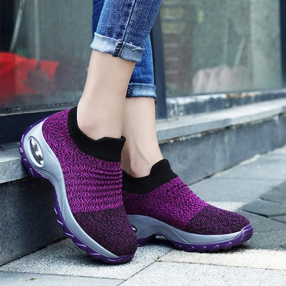 Women's Walking Shoes Breathable Mesh Sneakers Slip On Lightweight Work Shoes Knit Nurse Shoes Air Cushion Gym Modern Dance Shoes
