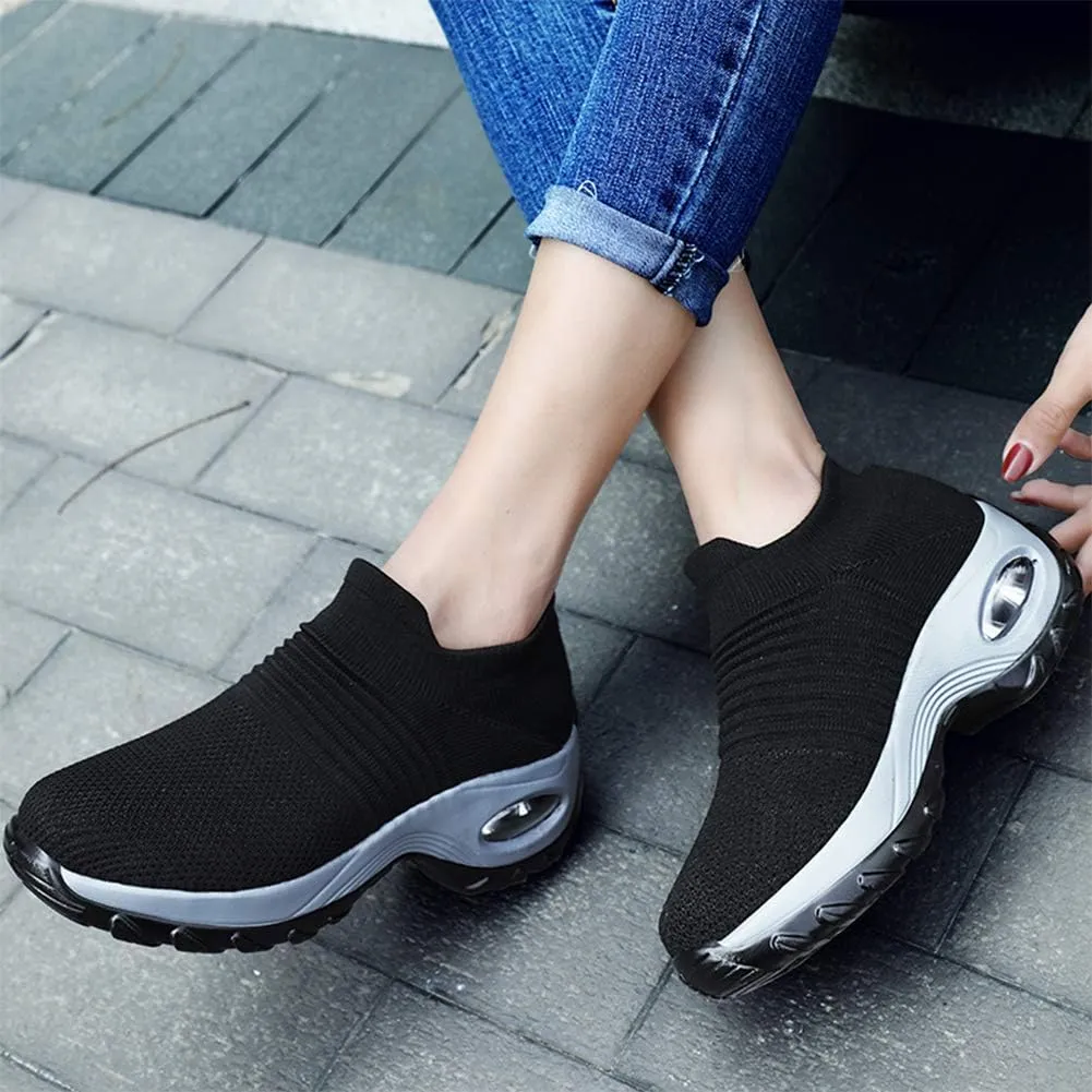 Women's Walking Shoes Breathable Mesh Sneakers Slip On Lightweight Work Shoes Knit Nurse Shoes Air Cushion Gym Modern Dance Shoes