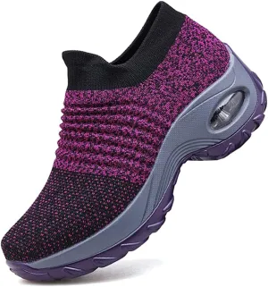 Women's Walking Shoes Breathable Mesh Sneakers Slip On Lightweight Work Shoes Knit Nurse Shoes Air Cushion Gym Modern Dance Shoes
