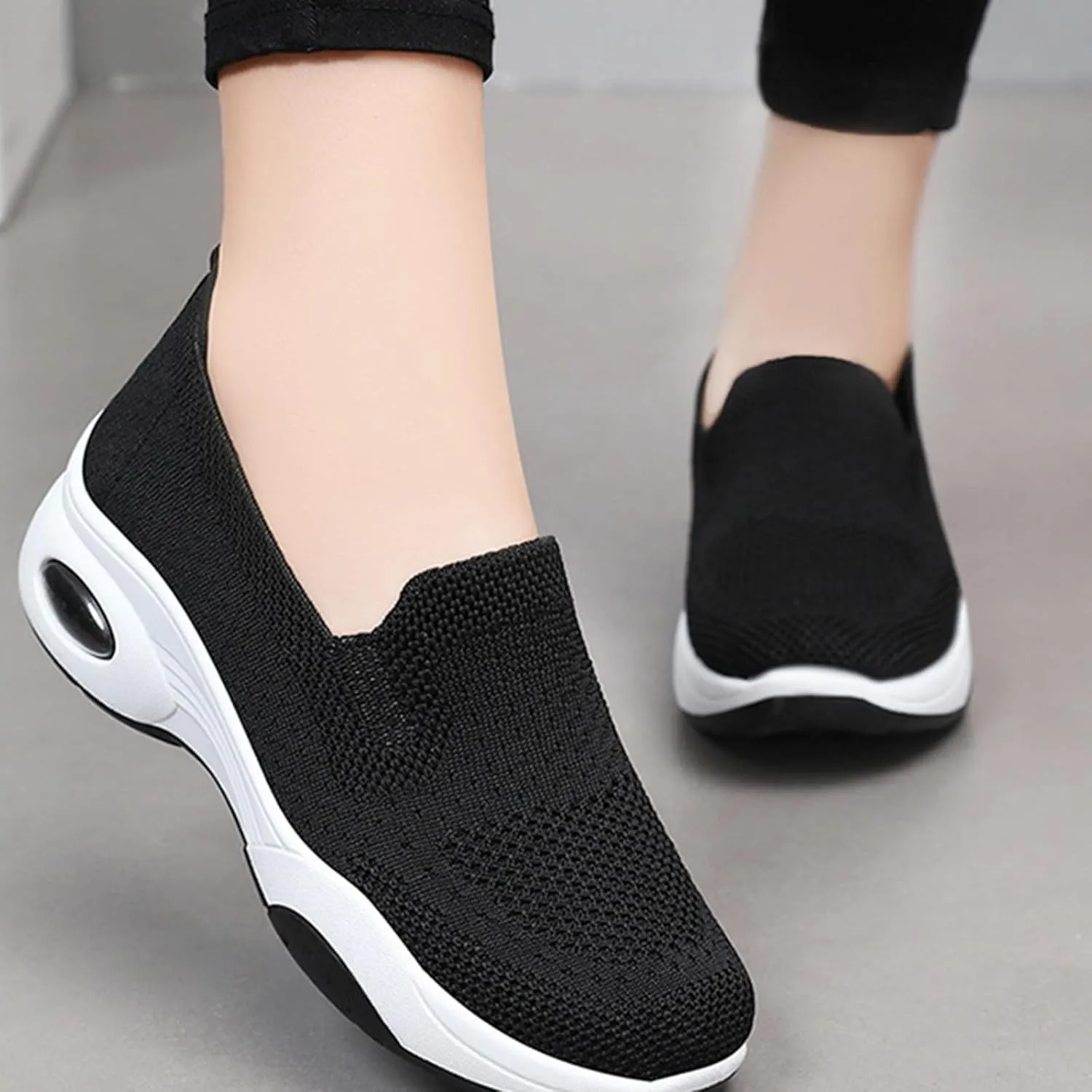Womens Walking Shoes Summer Breathable Mesh Hollow Out Orthopedic Sneakers Lightweight Comfortable Soft Sole Slip On Platform Sneaker Athletic Air Cushion Sports Shoes Arch Support