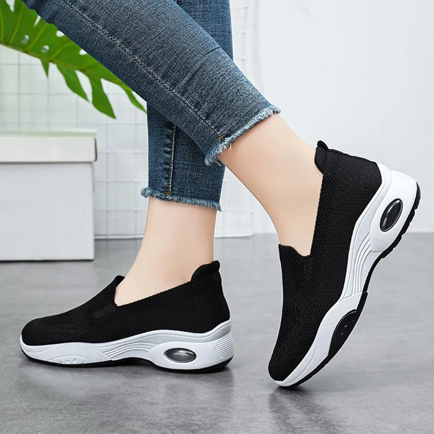 Womens Walking Shoes Summer Breathable Mesh Hollow Out Orthopedic Sneakers Lightweight Comfortable Soft Sole Slip On Platform Sneaker Athletic Air Cushion Sports Shoes Arch Support