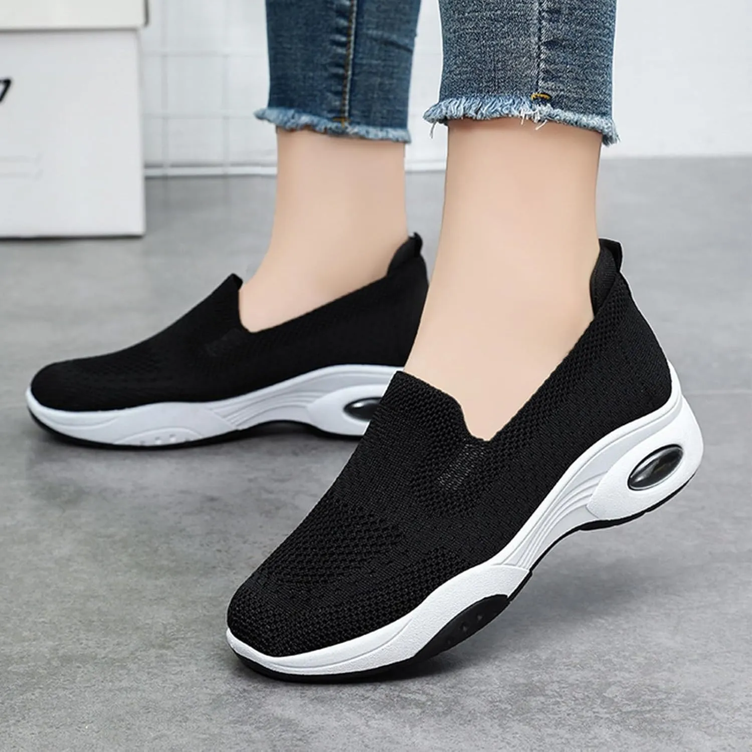Womens Walking Shoes Summer Breathable Mesh Hollow Out Orthopedic Sneakers Lightweight Comfortable Soft Sole Slip On Platform Sneaker Athletic Air Cushion Sports Shoes Arch Support