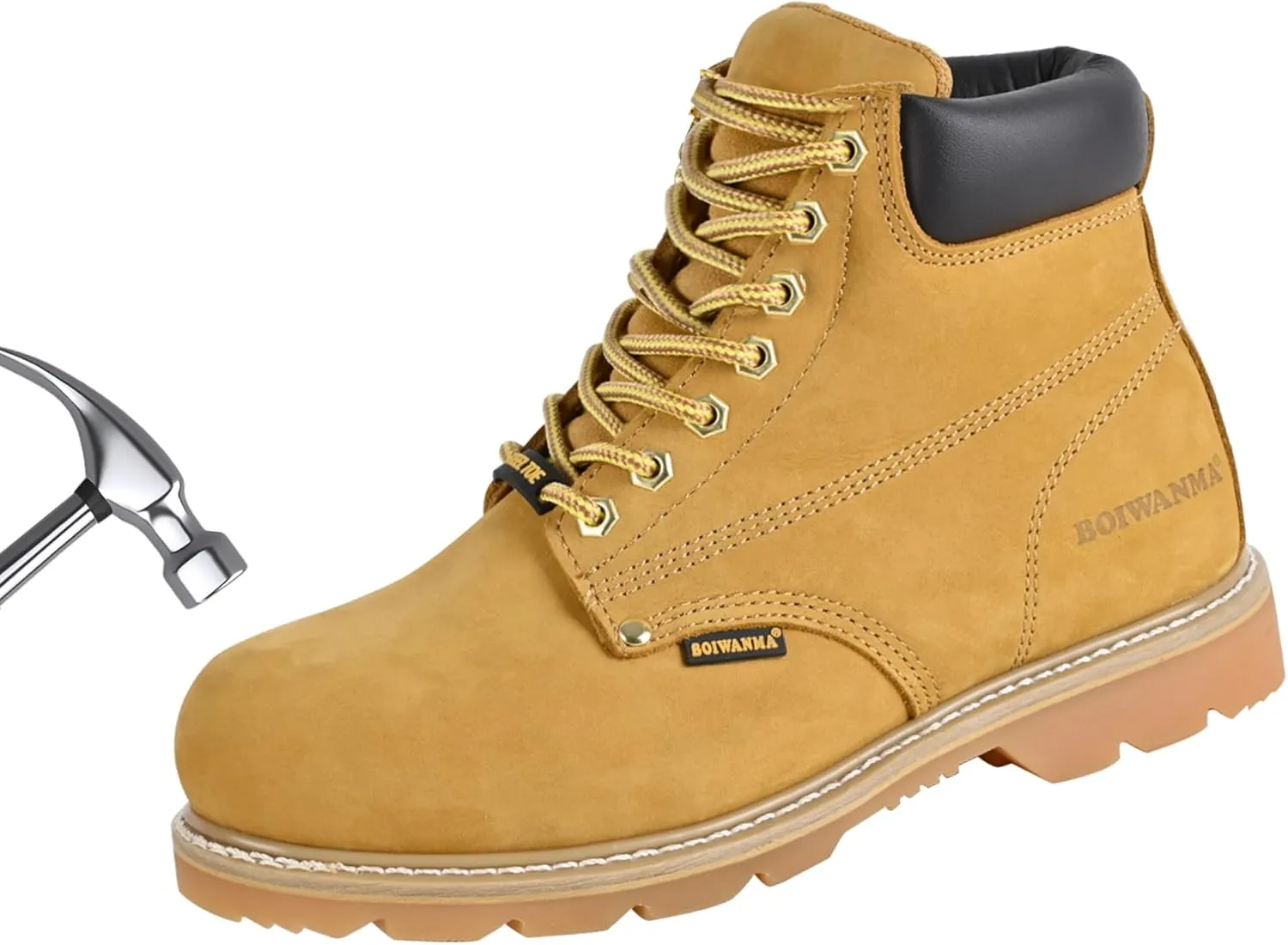 Work Boots for Men, Steel Toe, Leather, Oil, Slip and Heat Resistant Heavy Duty Wide Industrial & Construction Safety Boots, US 7.5