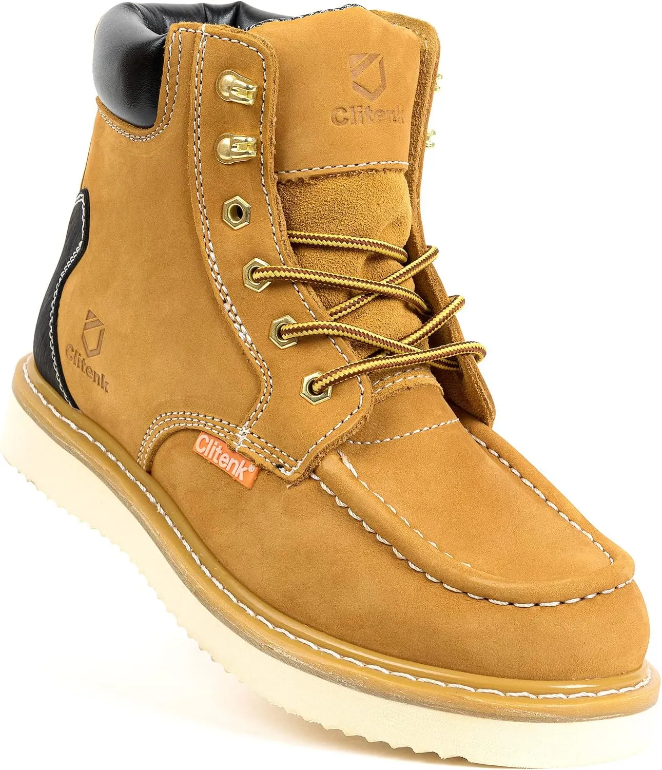 Work Boots Men MOC TOE, Soft Toe 6 Full Grain Leather Breathable Water Resistant, Non Slip Wedge Comfortable Mens Work Boots Lightweight