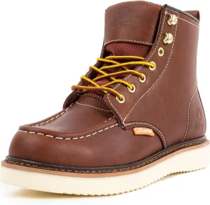 Work Boots Men MOC TOE, Soft Toe 6 Full Grain Leather Breathable Water Resistant, Non Slip Wedge Comfortable Mens Work Boots Lightweight