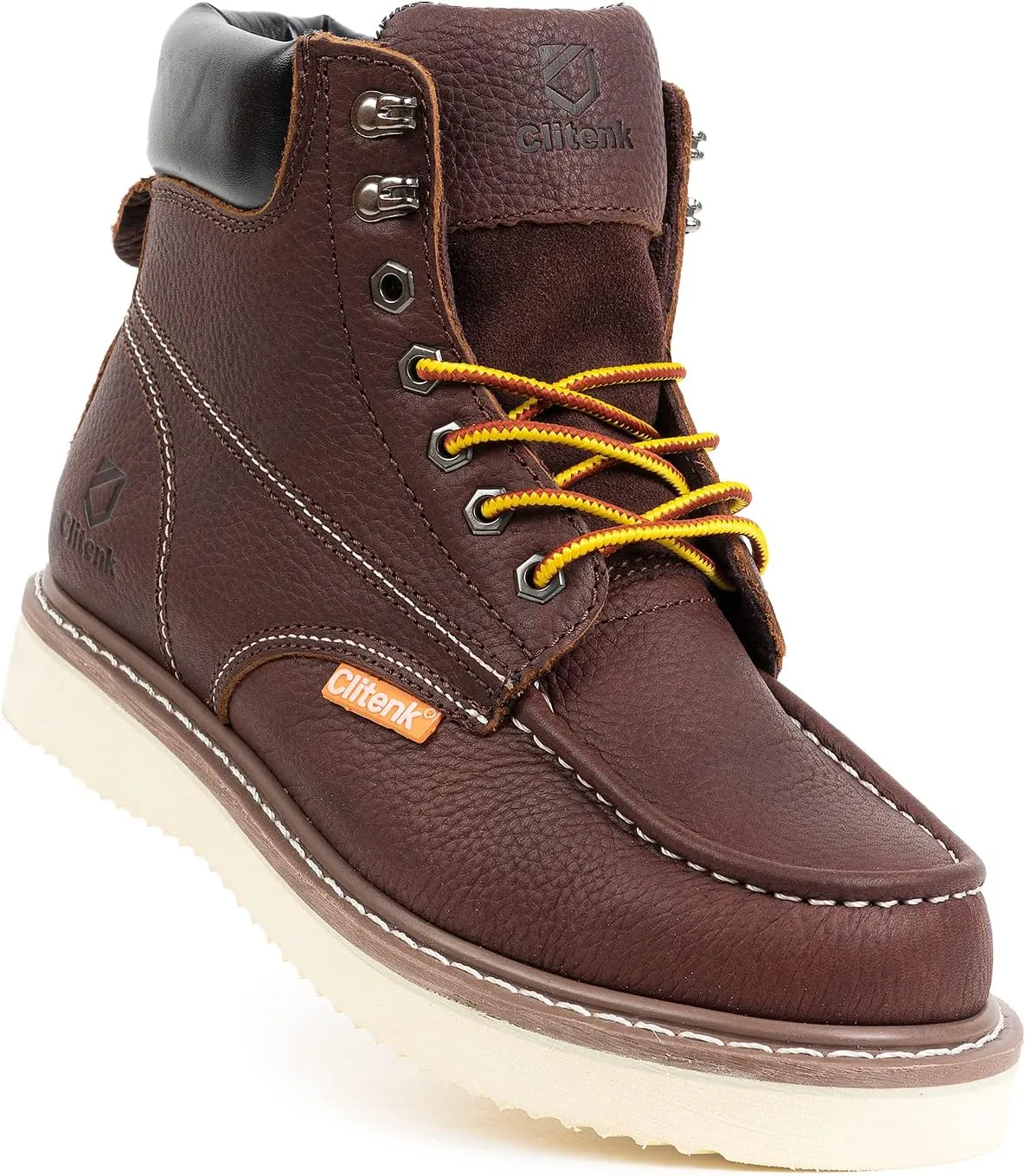 Work Boots Men MOC TOE, Soft Toe 6 Full Grain Leather Breathable Water Resistant, Non Slip Wedge Comfortable Mens Work Boots Lightweight