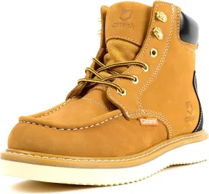 Work Boots Men MOC TOE, Soft Toe 6 Full Grain Leather Breathable Water Resistant, Non Slip Wedge Comfortable Mens Work Boots Lightweight