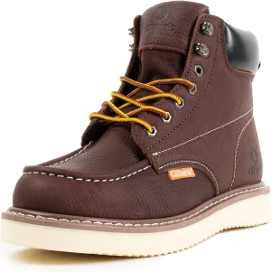 Work Boots Men MOC TOE, Soft Toe 6 Full Grain Leather Breathable Water Resistant, Non Slip Wedge Comfortable Mens Work Boots Lightweight