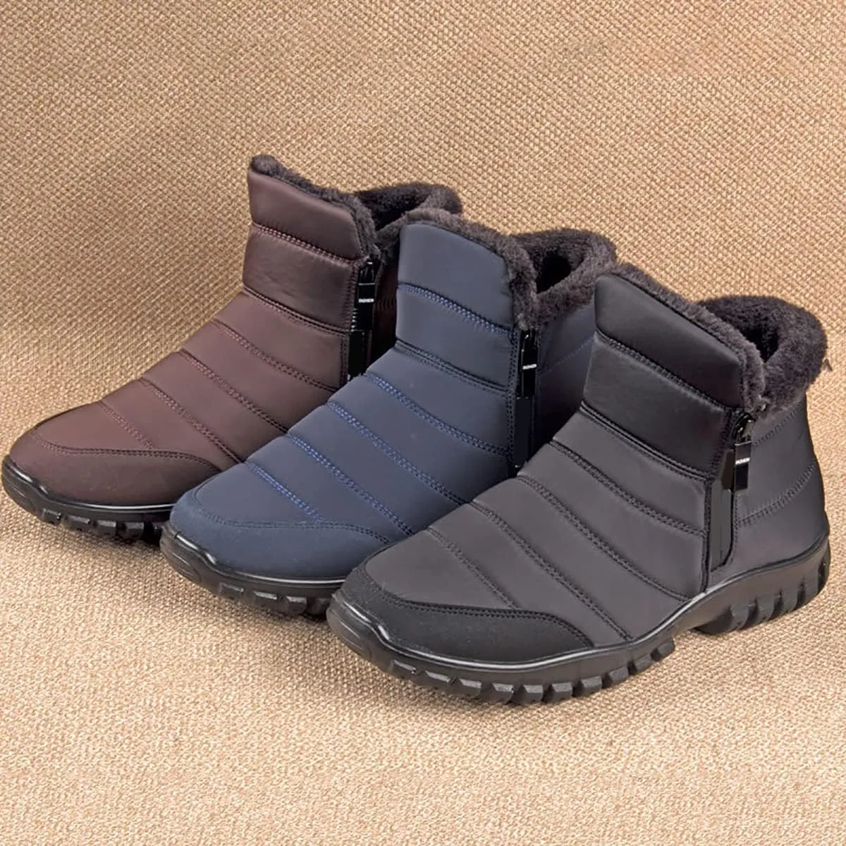 XIRUJNFD Men's Waterproof Warm Cotton Zipper Snow Ankle Boots, Snow Boots for Men, Waterproof Ankle Boots for Men