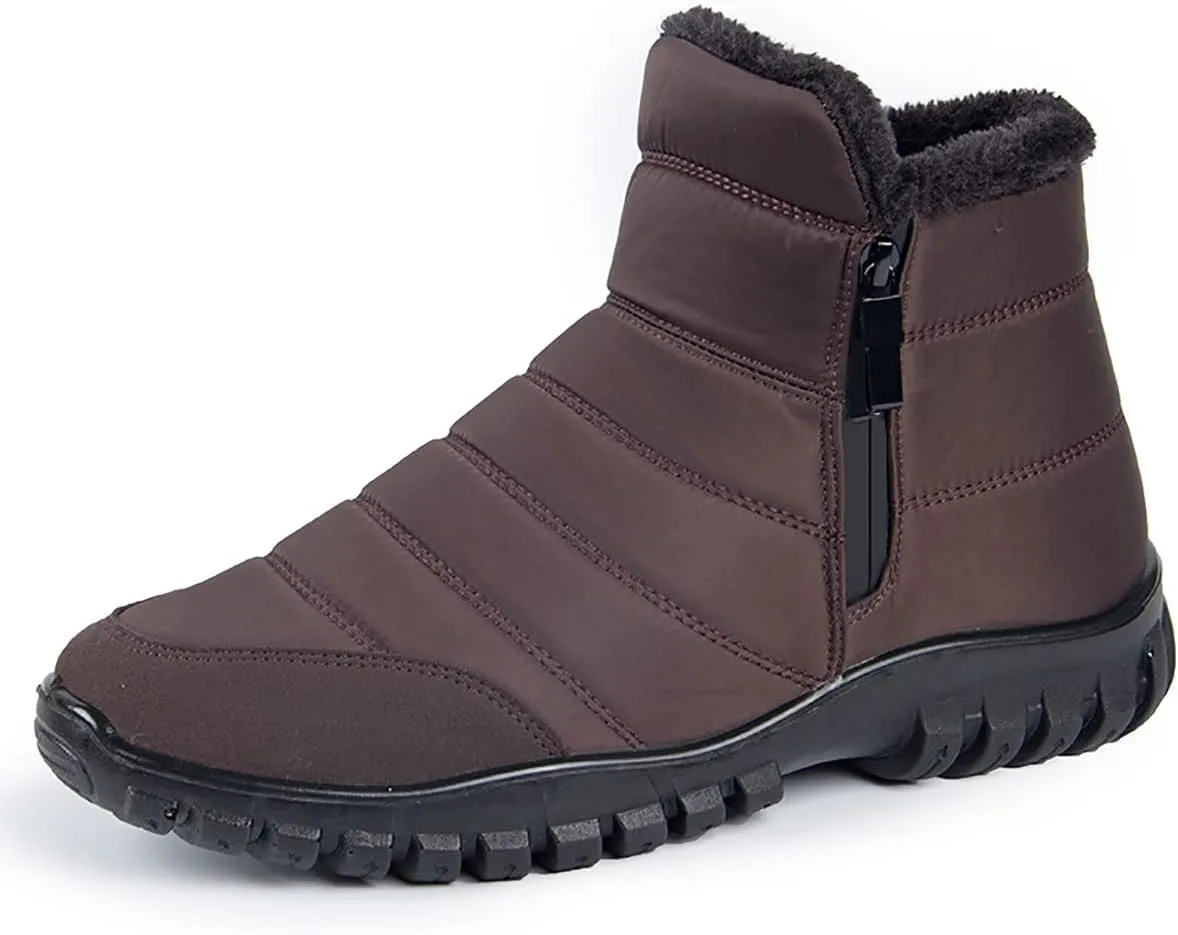 XIRUJNFD Men's Waterproof Warm Cotton Zipper Snow Ankle Boots, Snow Boots for Men, Waterproof Ankle Boots for Men