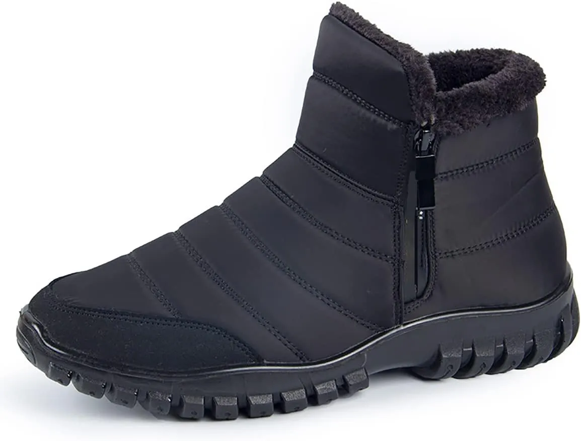 XIRUJNFD Men's Waterproof Warm Cotton Zipper Snow Ankle Boots, Snow Boots for Men, Waterproof Ankle Boots for Men