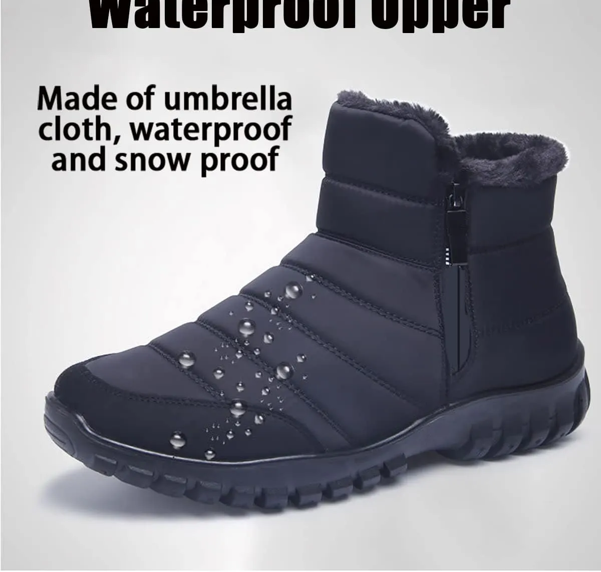 XIRUJNFD Men's Waterproof Warm Cotton Zipper Snow Ankle Boots, Snow Boots for Men, Waterproof Ankle Boots for Men