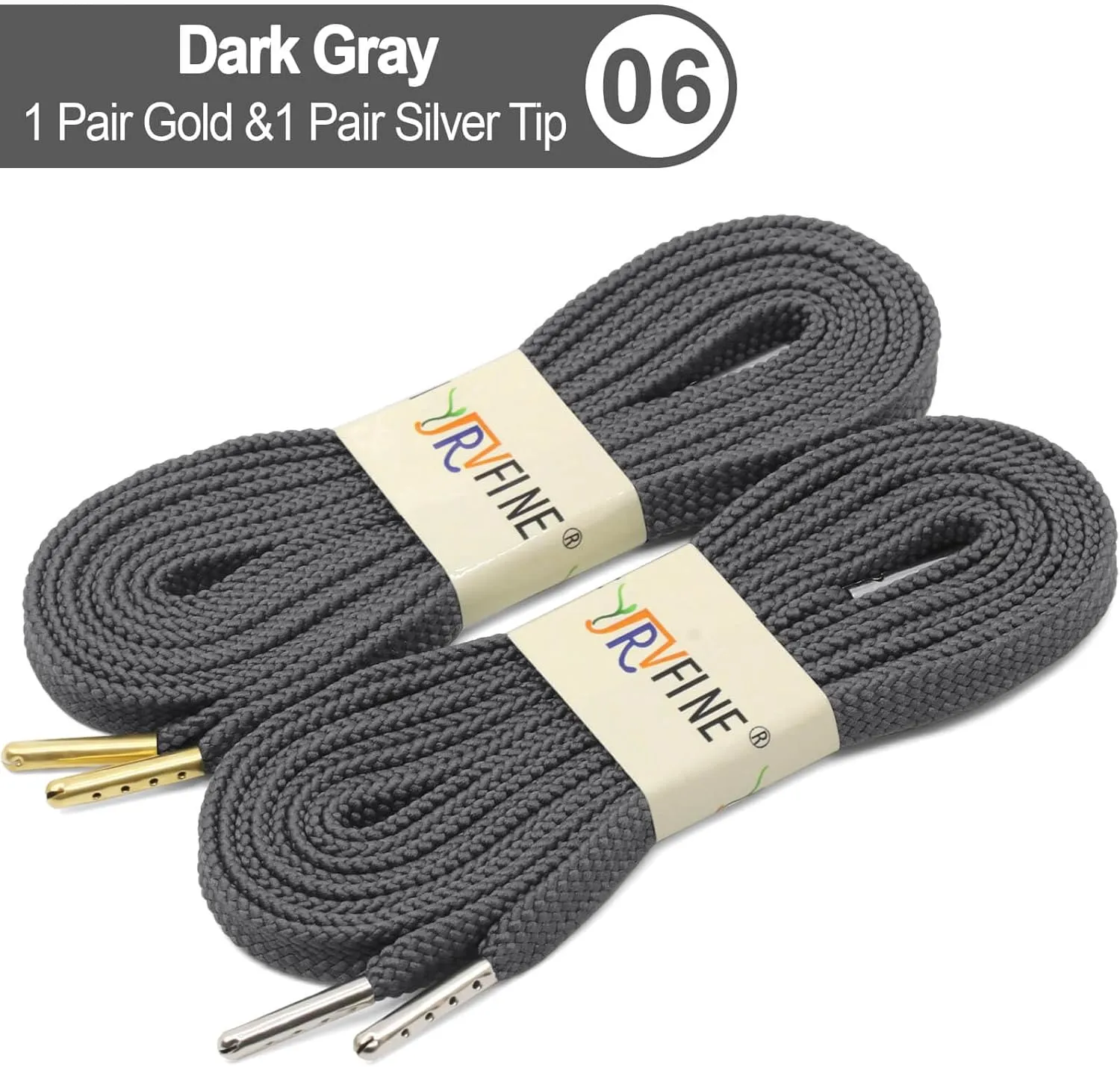 YJRVFINE Solid Flat Shoe Laces: Metal Tips Thick Shoelaces for Sneakers 2 Pair