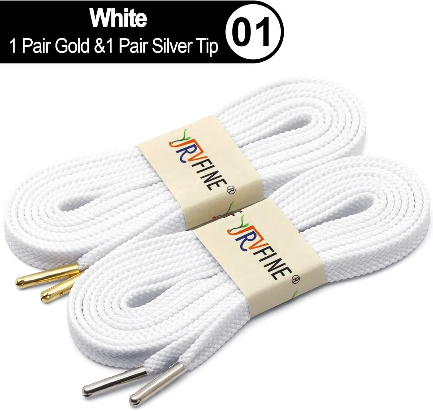 YJRVFINE Solid Flat Shoe Laces: Metal Tips Thick Shoelaces for Sneakers 2 Pair
