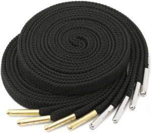 YJRVFINE Solid Flat Shoe Laces: Metal Tips Thick Shoelaces for Sneakers 2 Pair