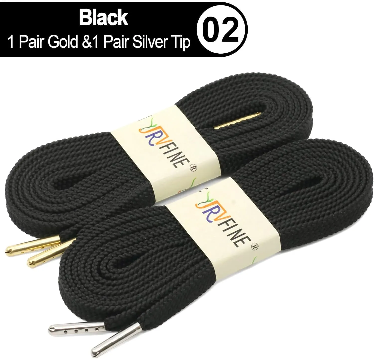 YJRVFINE Solid Flat Shoe Laces: Metal Tips Thick Shoelaces for Sneakers 2 Pair
