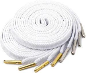 YJRVFINE Solid Flat Shoe Laces: Metal Tips Thick Shoelaces for Sneakers 2 Pair